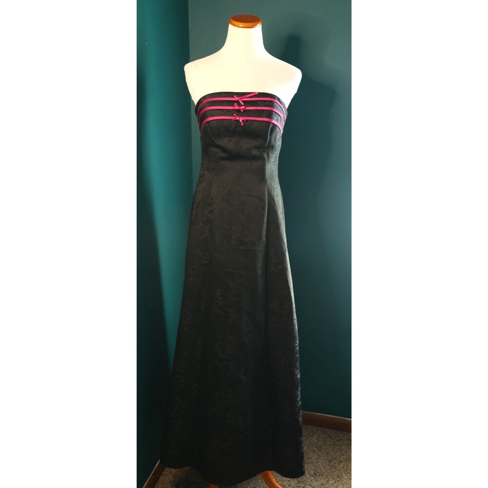 Vintage Y2k Formal Maxi Prom Dress Strapless Emo Whimsigoth Floral Black Pink